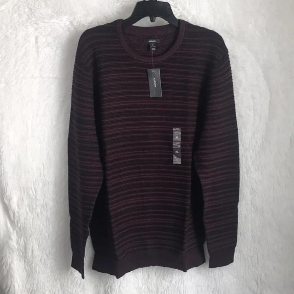 NWT Macy's Alfani Men's Sweater Port Red Ottoman Textured Crewneck - Picture 4 of 14